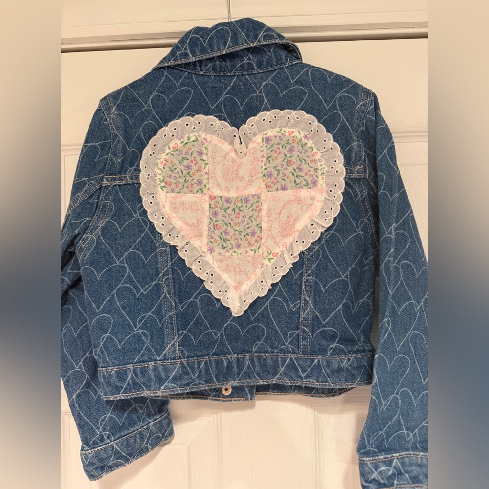 Heart Jean jacket quilted patchwork applique little girls
